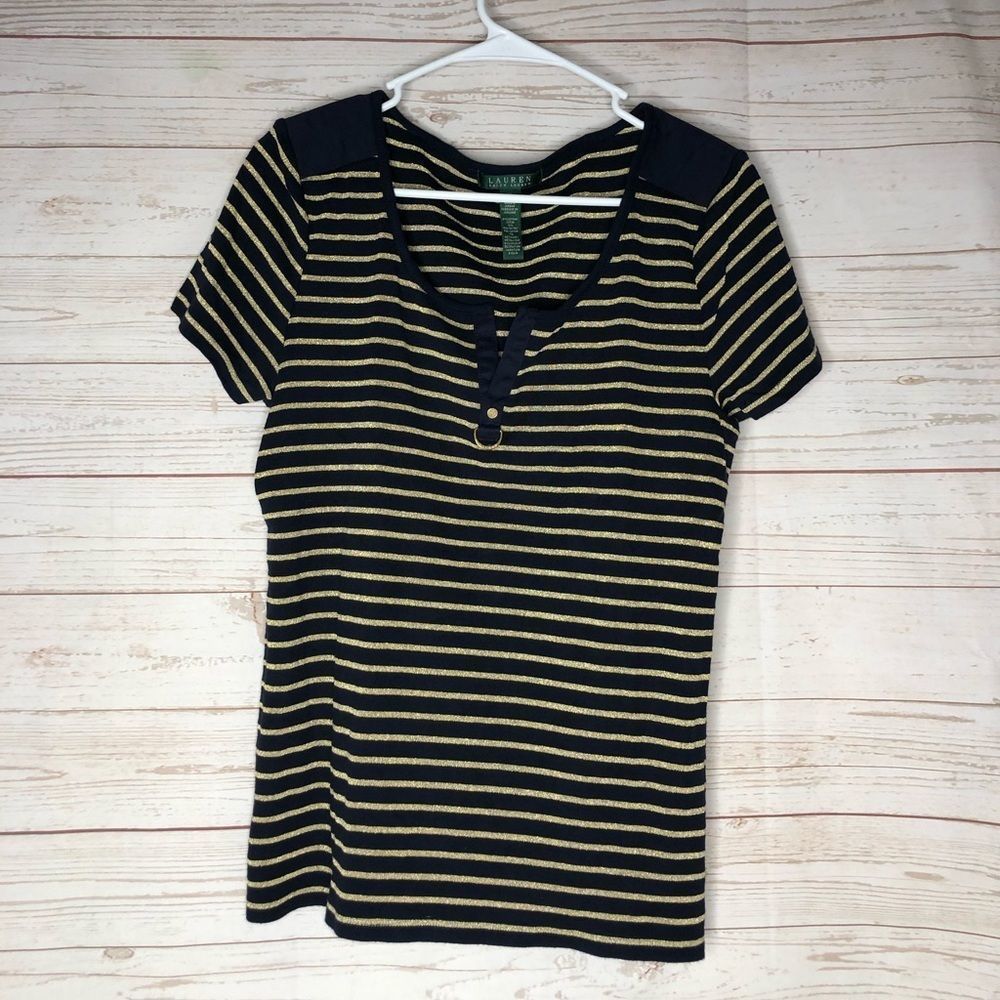Lauren Ralph Lauren blue & gold stripped short sleeve top szXL